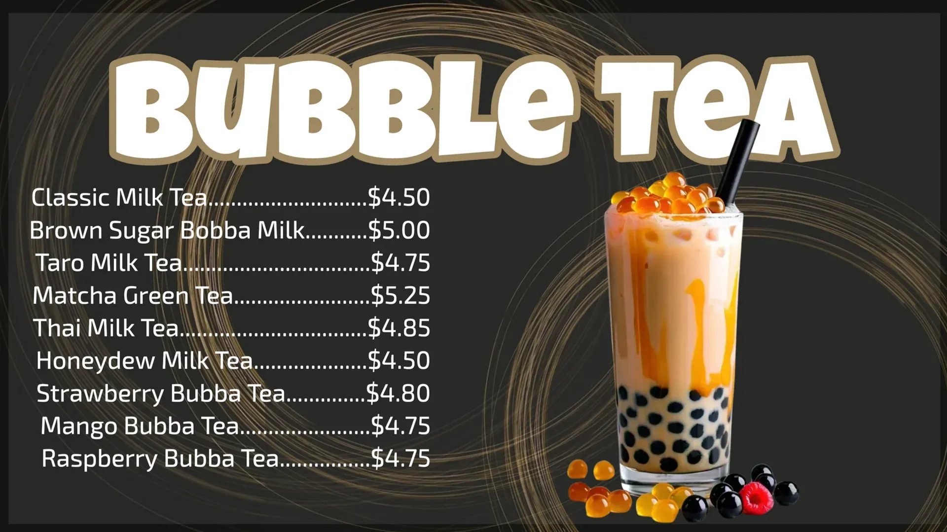 Bubble tea: modello di digital signage per Ristorazione