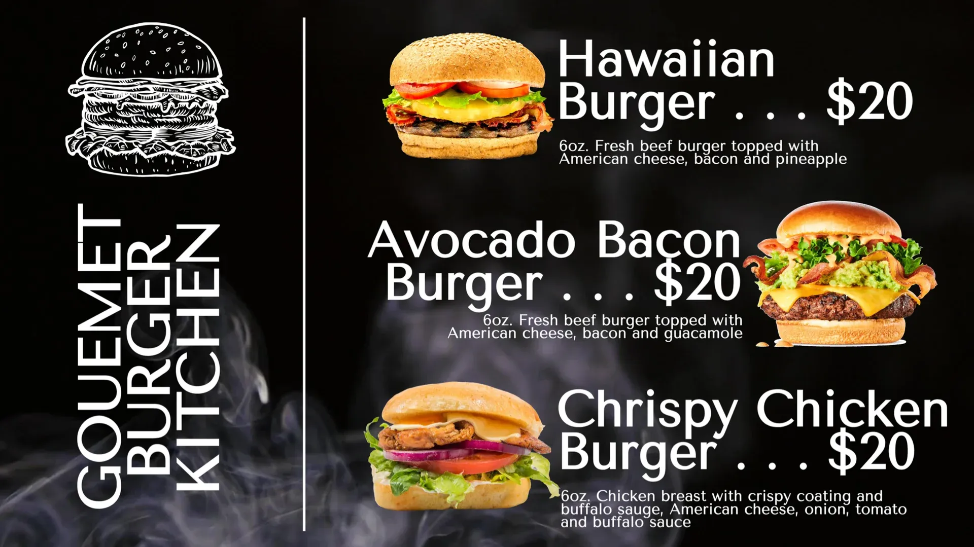 Burger gourmet: modello di digital signage per Ristorazione