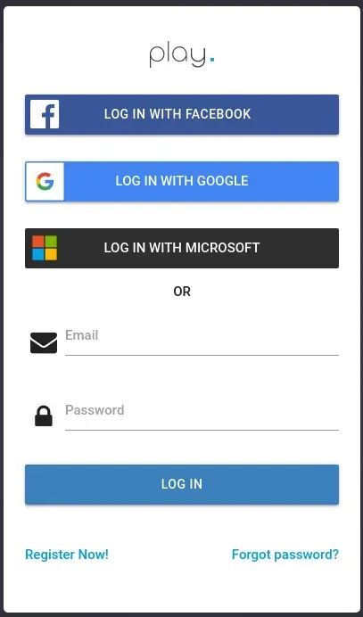 Pagina di registrazione di Play Digital Signage con il pulsante Log in with Microsoft