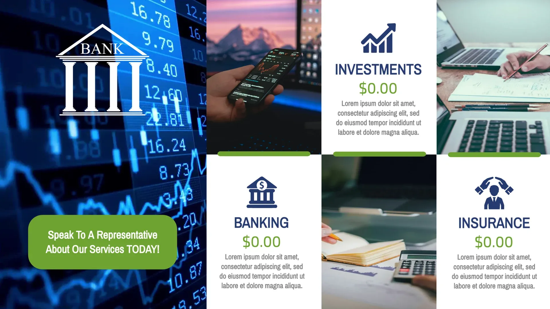 I nostri servizi bancari: modello di digital signage per Finanza