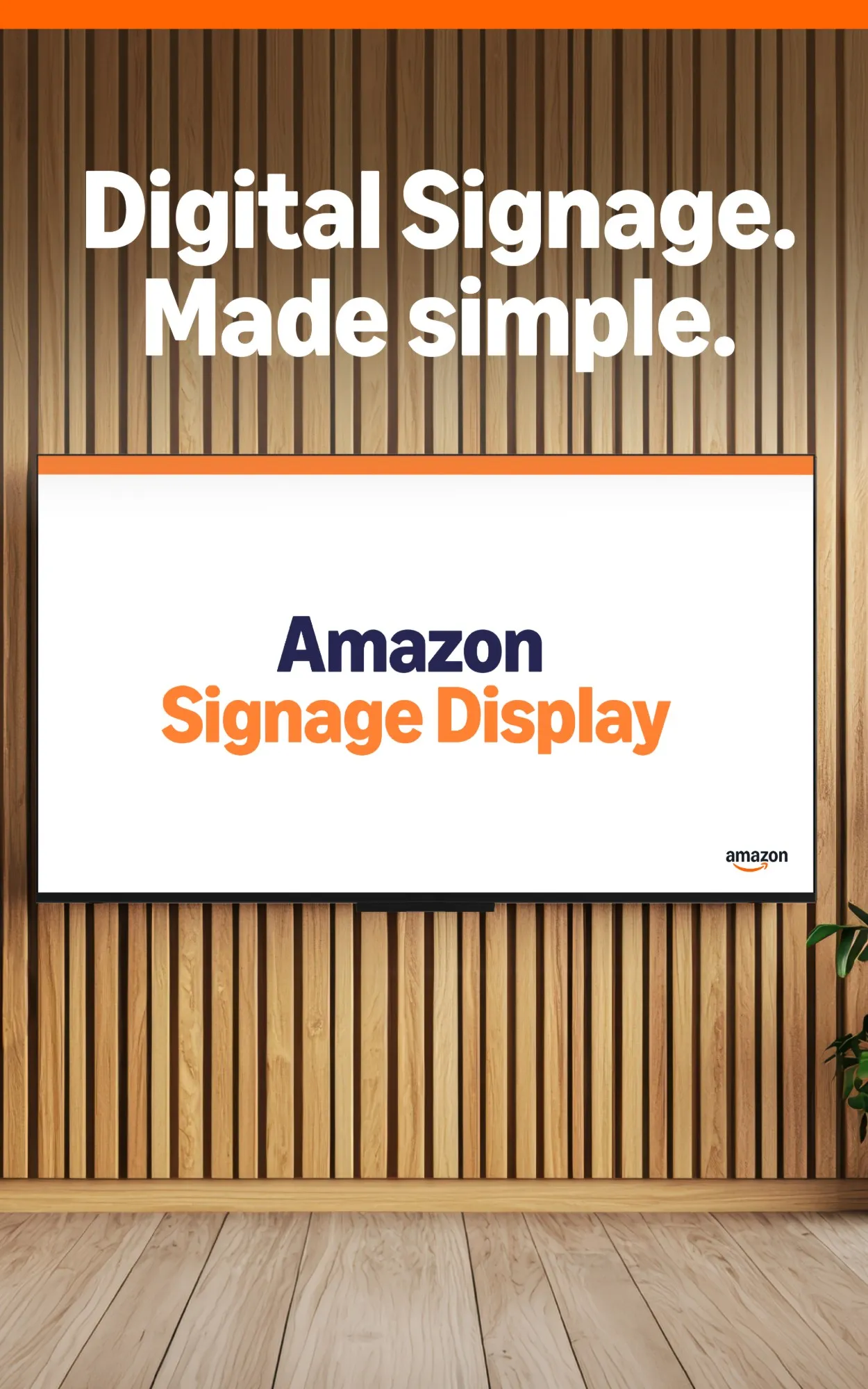Amazon Signage Display montato su una parete di legno