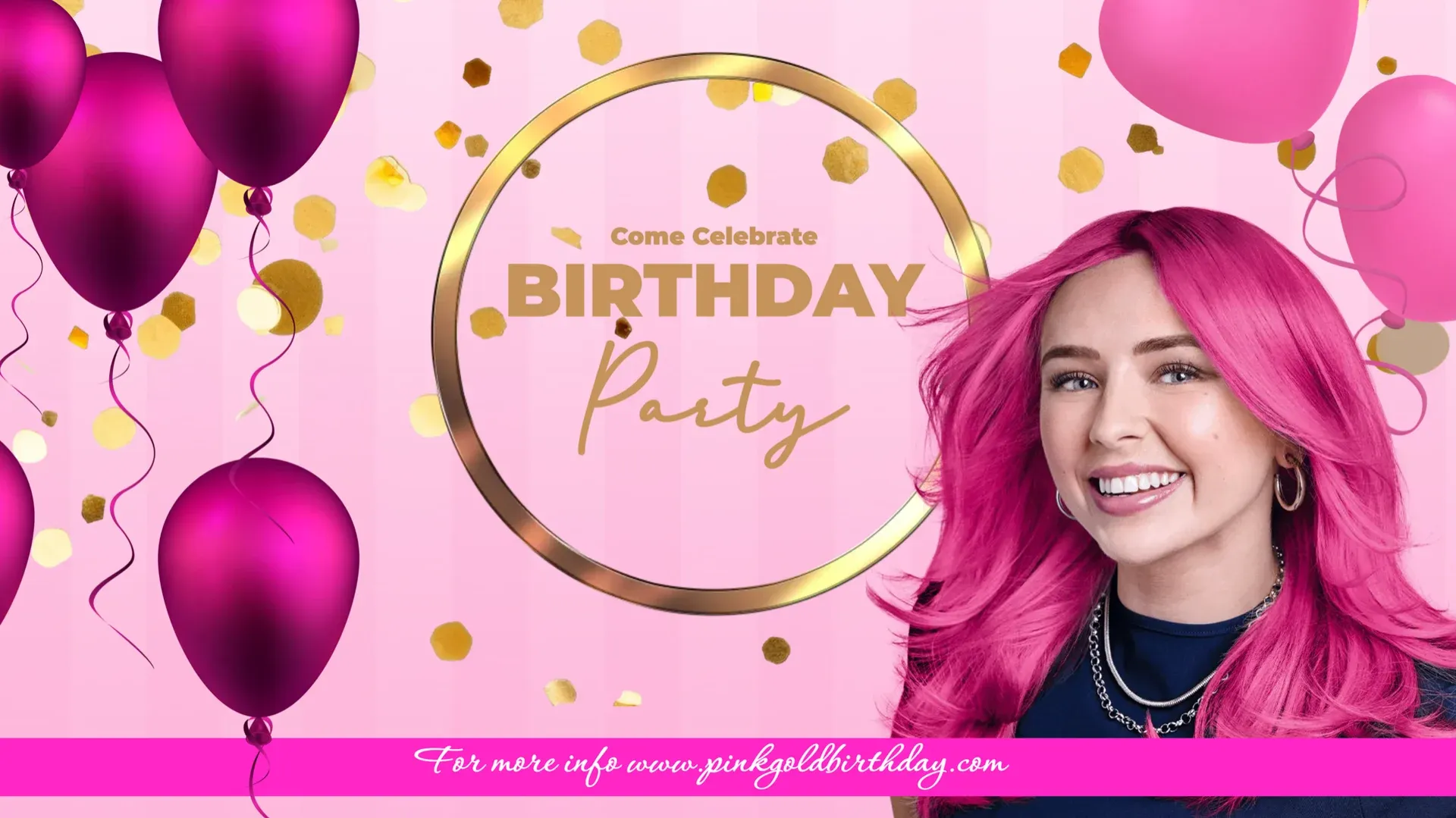 Compleanno rosa e oro: modello di digital signage per Intrattenimento