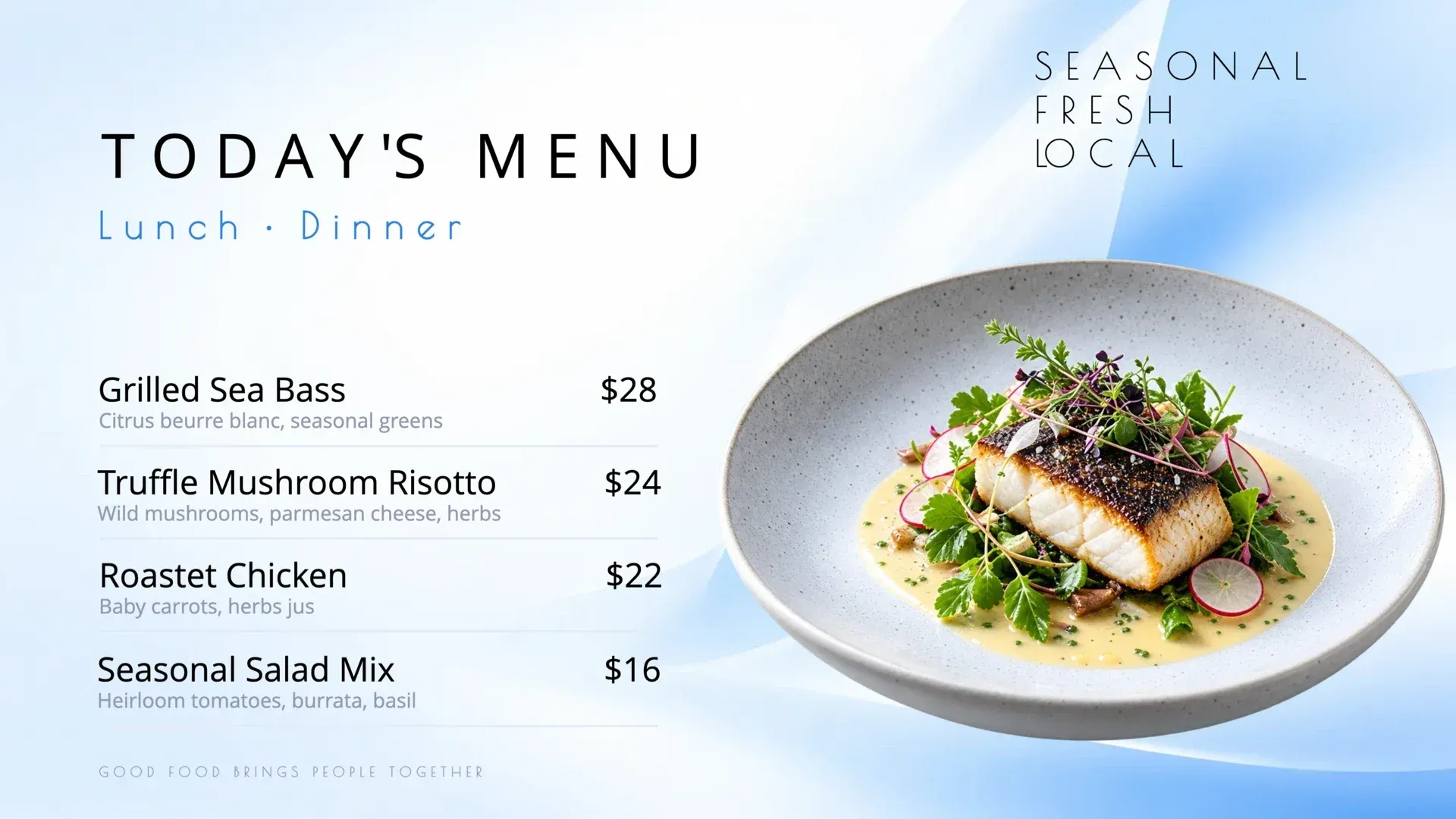 Il menu di oggi: modello di digital signage per Ristorazione
